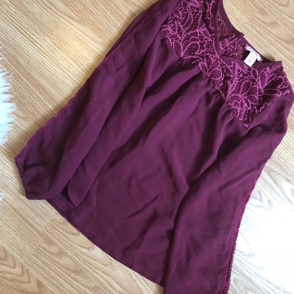 Cute Girls Burgundy Sheer Top